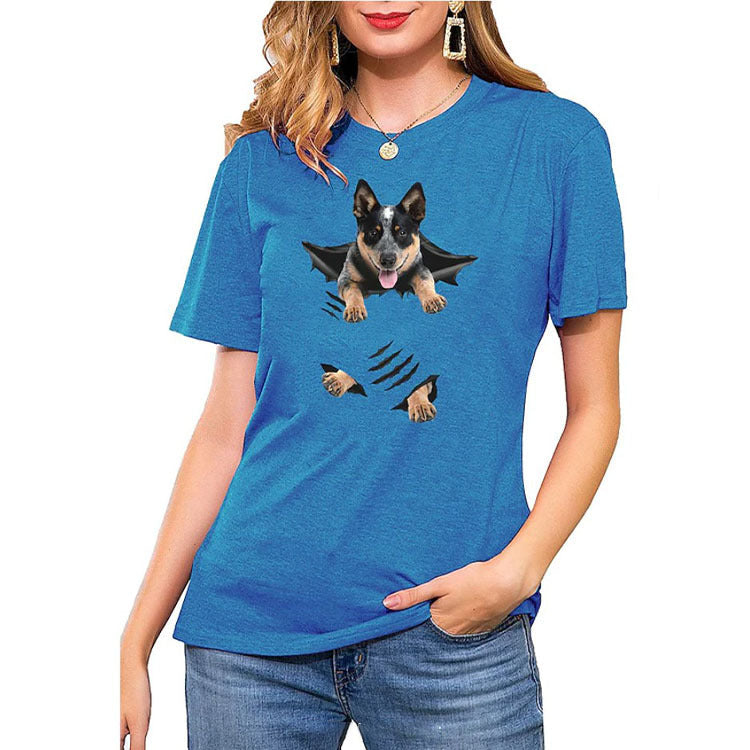 Rundhals Kurzarm Hund Gedruckt T-Shirt