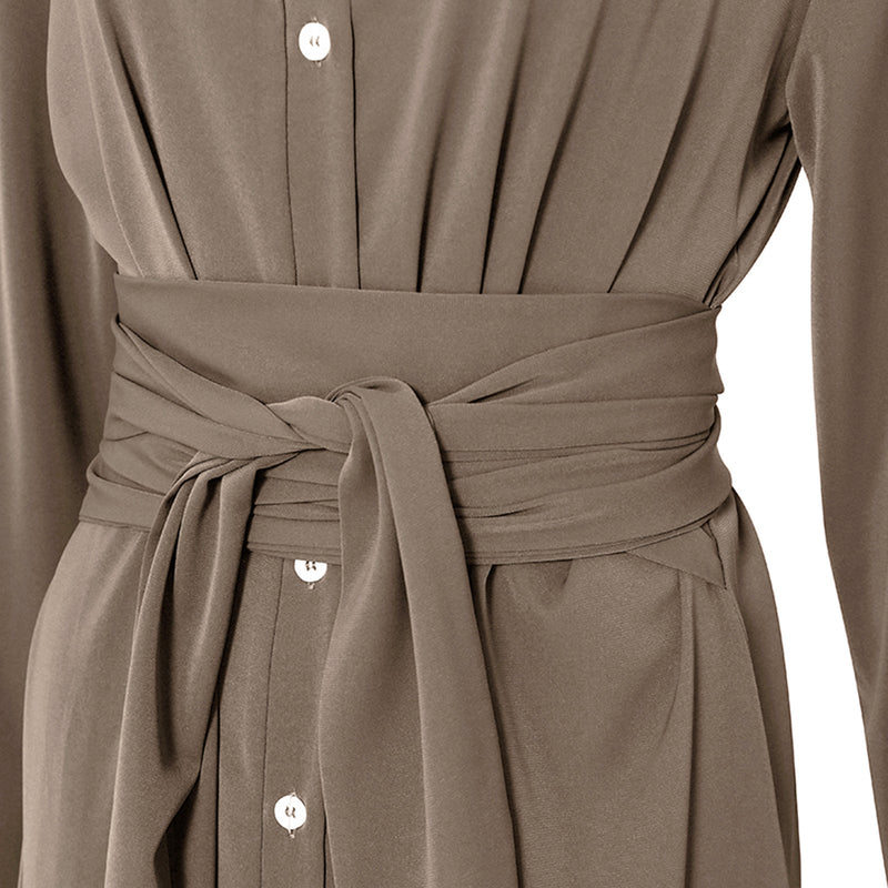 Button Down Collar Long Sleeve Midi Dress