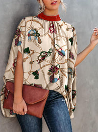 Women's Blouses Loose Print Crew Neck Doll Sleeve Blouse