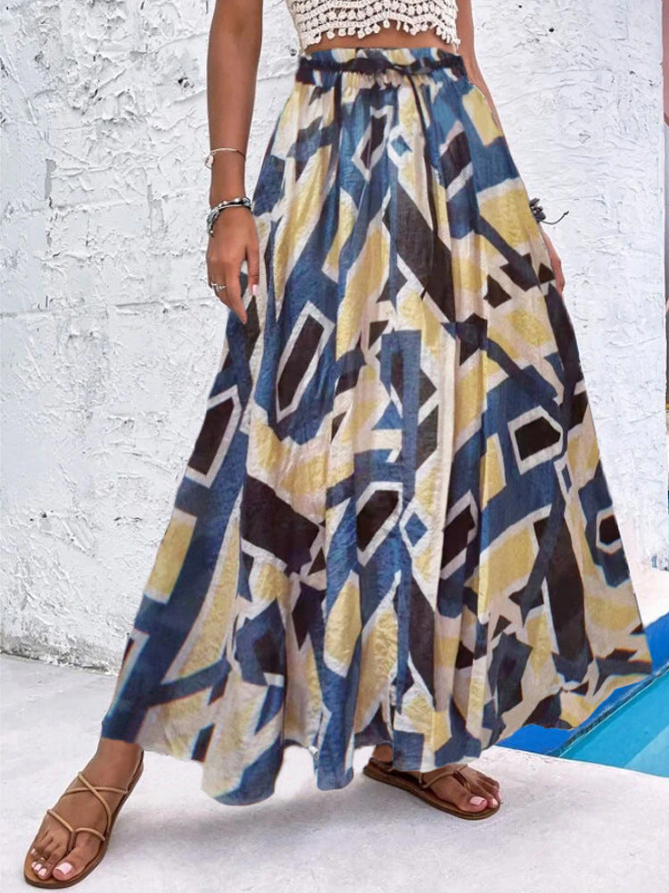 Women's Skirts Printed High Waist Swing Long Skirt