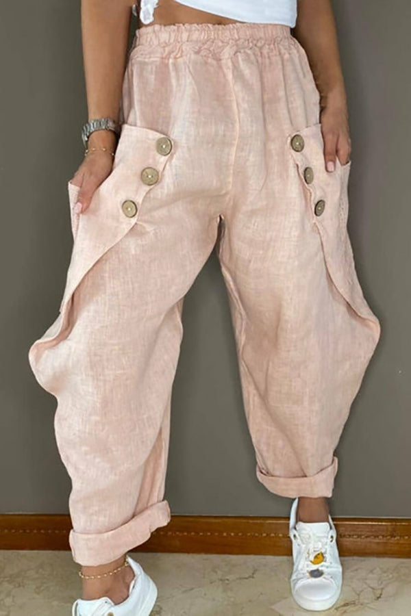 Button Elastic Waist Harlan Pants