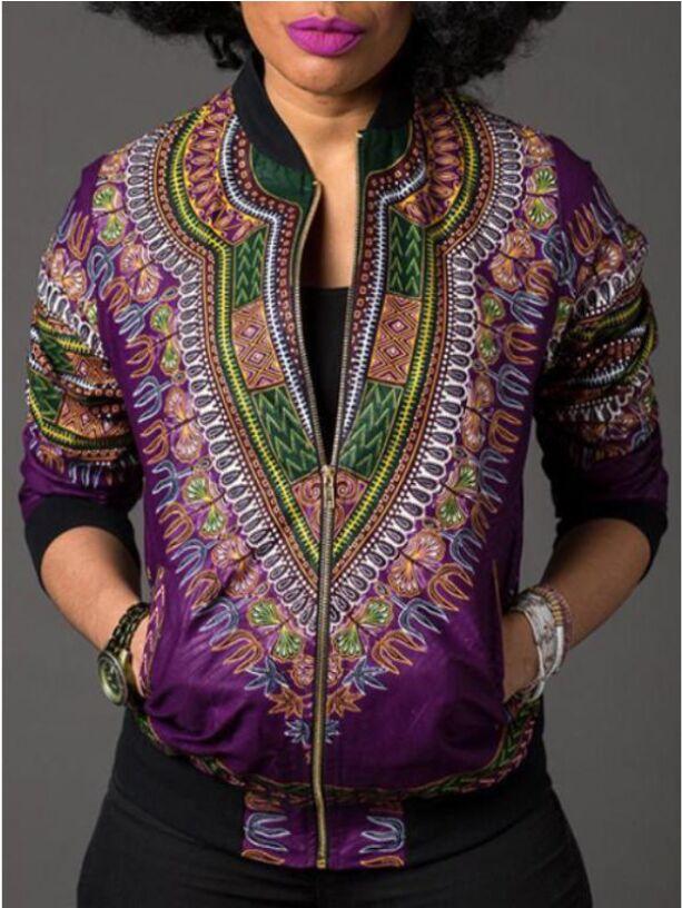 Frauen Dashiki Lang Ärmel Afrikanisch Drucken Kurz Jacke - CA Mode