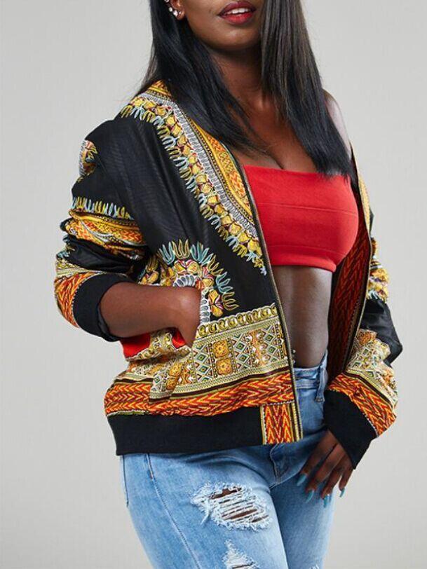 Dashiki Lang Ärmel Afrikanisch Drucken Kurz Jacke - CA Mode