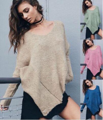 Lange Ärmel Streetwear U-Ausschnitt Unregelmäßiger Saum Pullover - CA Mode