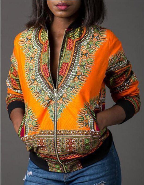 Dashiki Lang Ärmel Afrikanisch Drucken Kurz Jacke - CA Mode