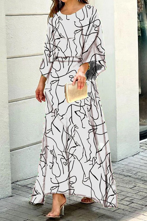 Print Bat Blouse Maxi Skirts Set