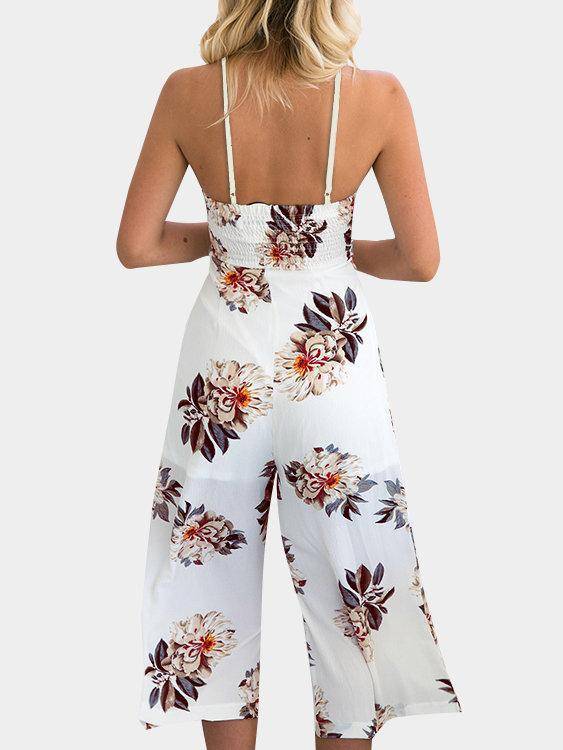 Ärmellos Verstellbare Träger Blumen Gedruckt Jumpsuit - CA Mode