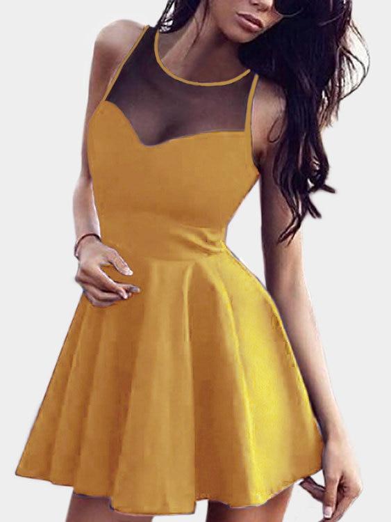 Sexy V-Ausschnitt Ärmellose Mesh-Design Mini Kleid - CA Mode