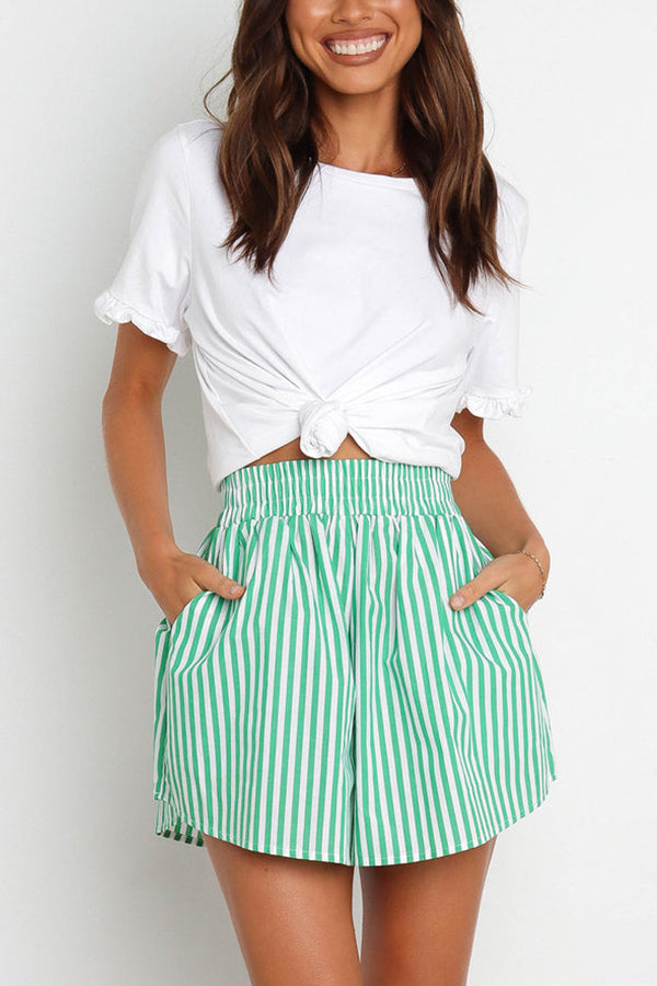 Stripe Elastic Waist A Line Shorts