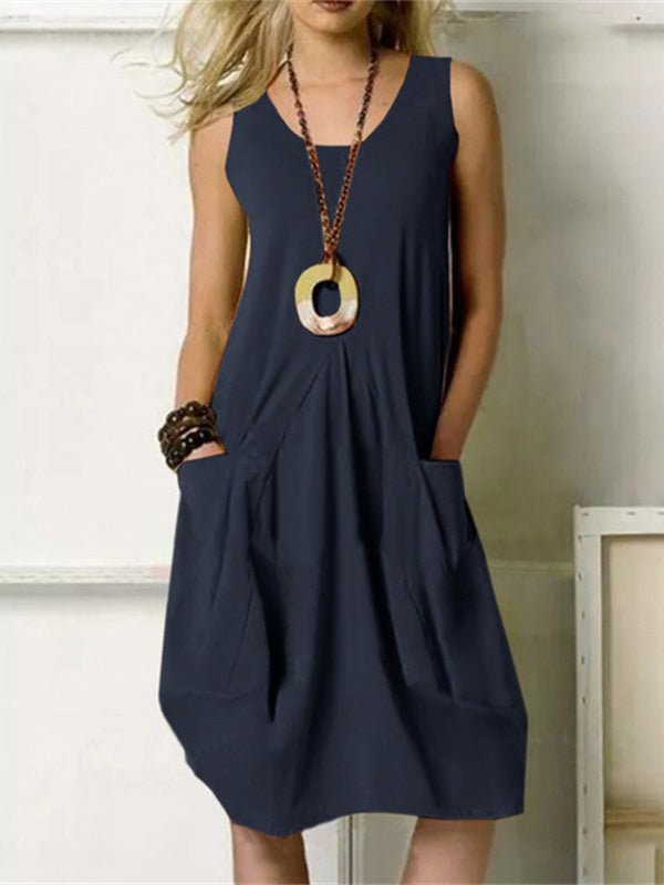 Women's Dresses Casual Solid Sleeveless Pocket Dress