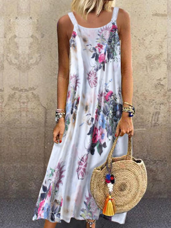 Women's Dresses Floral Print Square Neck Sleeveless Casual Dress