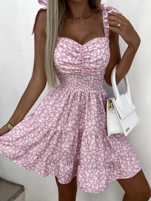 Women's Dresses Halter Floral Lace-Up Open-Back Dress