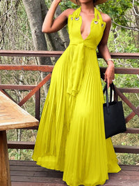 Women's Dresses Halterneck V-Neck Pleated Chiffon Dress