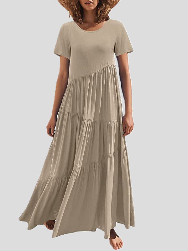 Frauenkleider Lose Solid Rundhalsausschnitt Kurzärmeliges Kleid
