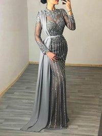 Women's Dresses Sequin Slim Sheer Evening Dress