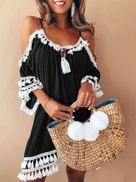 Women's Dresses Sling Fringed Off-Shoulder Dress