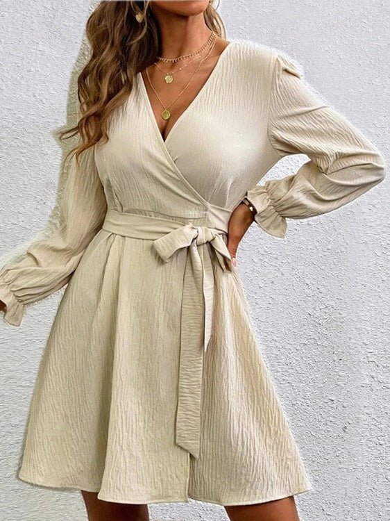 Women's Dresses Solid Lace-Up Long Sleeve Dress