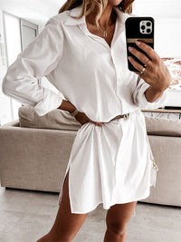 Women's Dresses Solid Long Sleeve Slit Shirt Dress