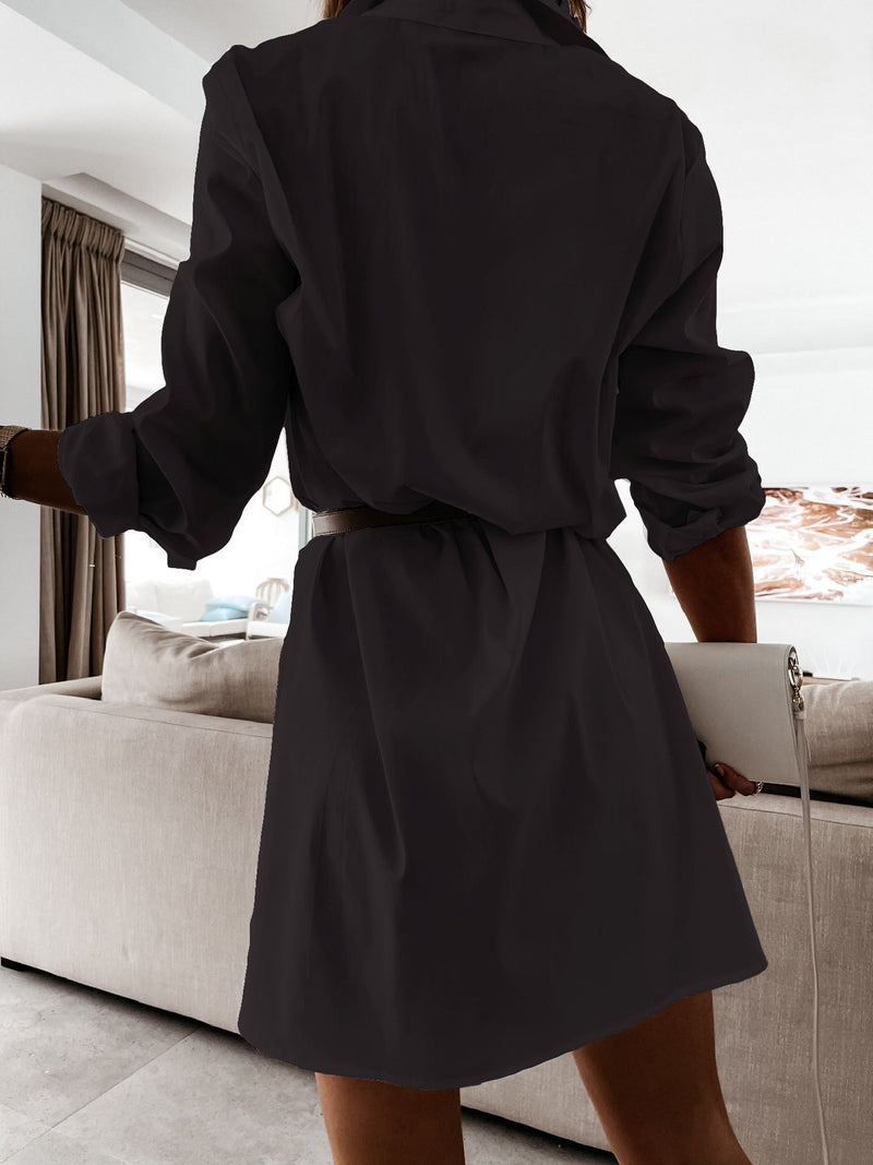 Women's Dresses Solid Long Sleeve Slit Shirt Dress