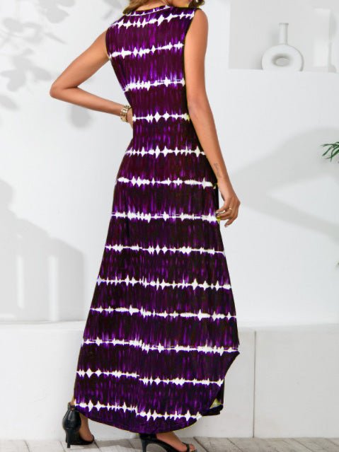 Frauenkleider Tie-Dye Print V-Ausschnitt Unregelmäßig Ärmelloses Kleid