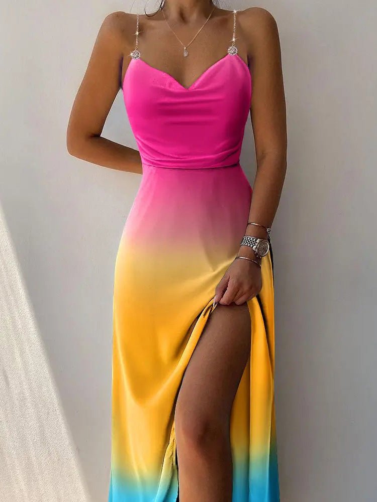 Women's Dresses Tie-Dye Sling Sleeveless Slit Dress