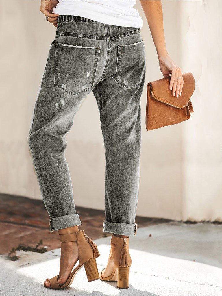 Women's Jeans Lace-Up Pocket Straight Jeans