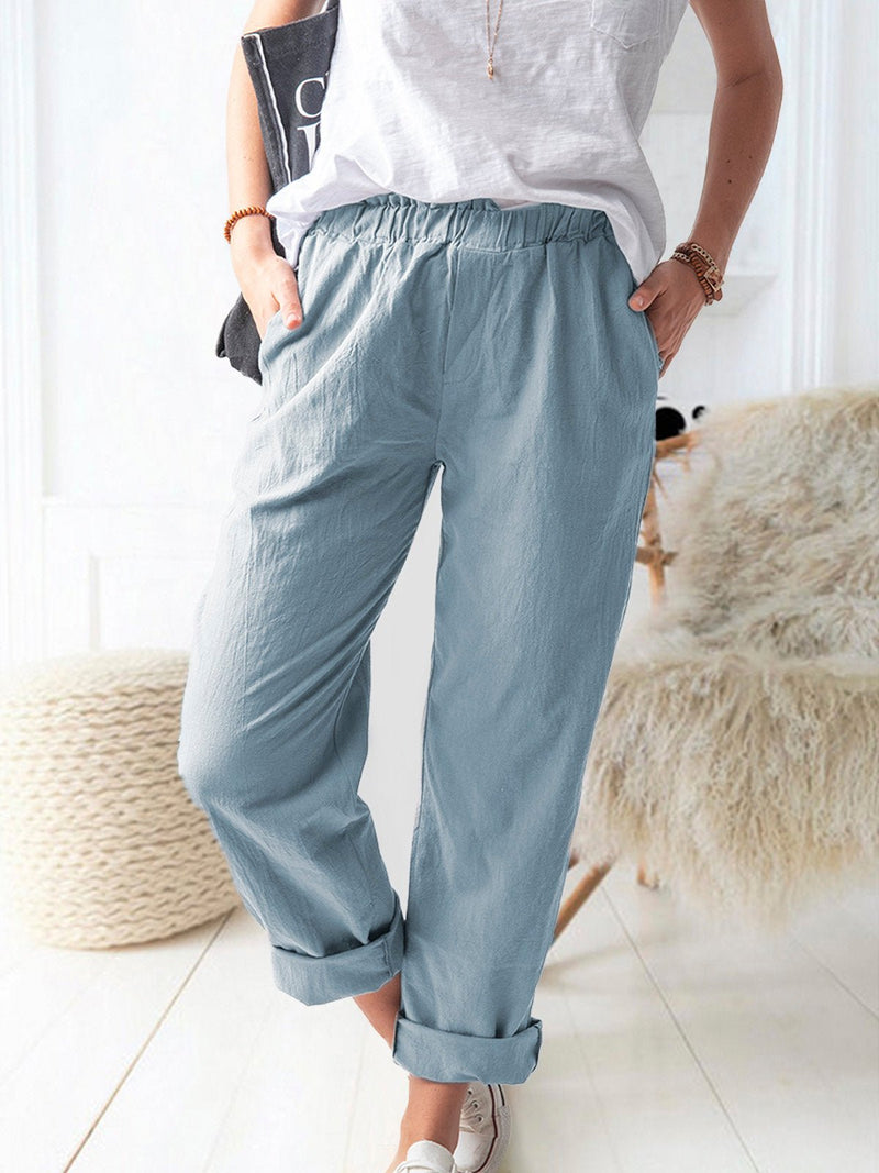 Women's Pants Casual Solid Elastic Waist Pocket Straight Pants