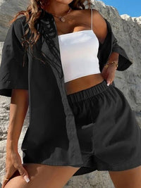 Women's Sets Solid Dropped Shoulder Shirt & Shorts Two-Piece Set