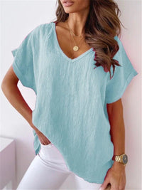 Women's T-Shirts Solid V-Neck Short Sleeve Casual T-Shirt