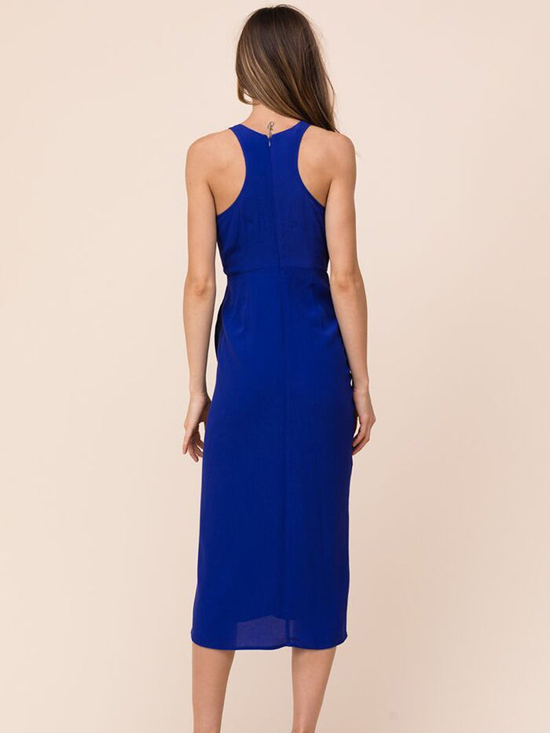 Blau Mehrfabrig Unregelmäßiger Saum Midi Kleid - CA Mode