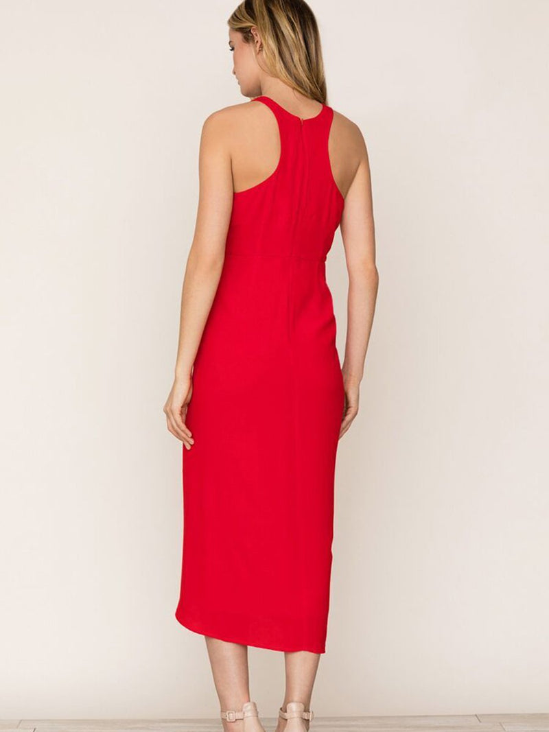 Rot Mehrfabrig Unregelmäßiger Saum Midi Kleid